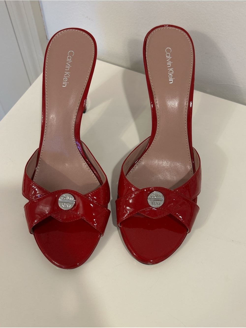 Calvin Klein Red Patent Slide Sandals